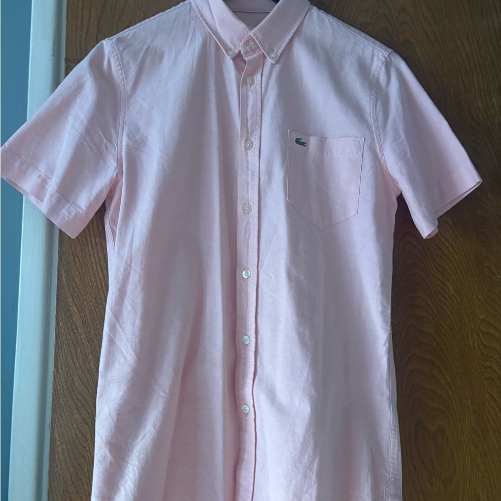 Lacoste Men's Short Sleeve Light Pink Casual Button Down Shirt Size 3 Small